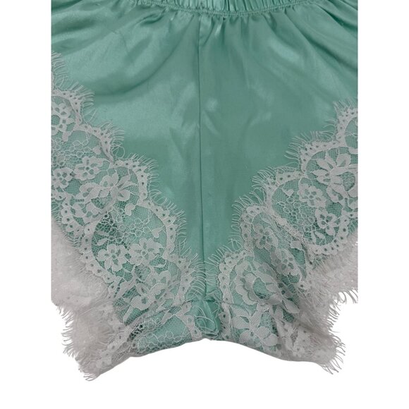 Y2K Croquette Mint French Cut Satin Lace Lounge Shorts Booty PJs Vintage - Picture 3 of 14